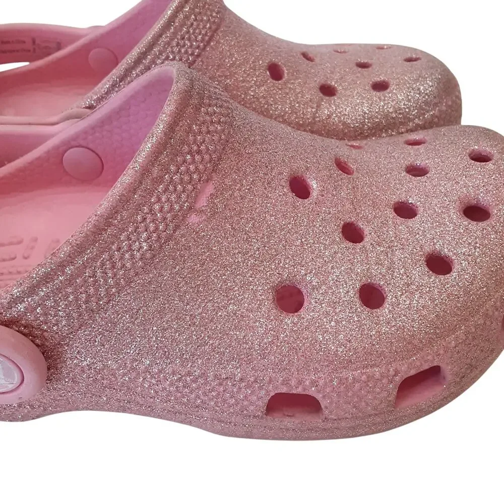 Crocs Clogs Juniors 2 Light Pink Glitter Slip On Water Shoes Girls Summer Ballet